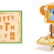 Wooden birthday card is also a robot puzzle